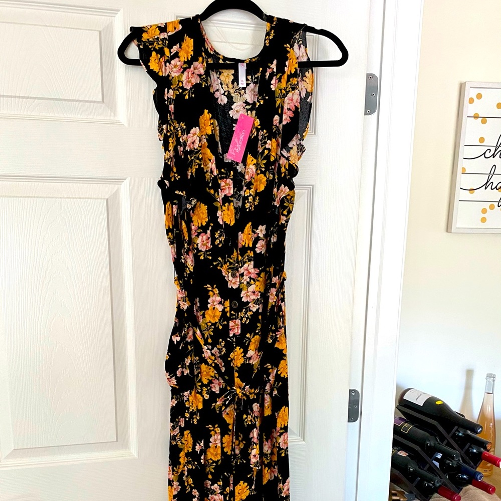 Black and tan floral jumpsuit